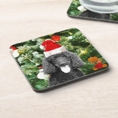 Poodle Dog kerstboom Snowman Red Santa Hat Drankjes Onderzetter (Linkerzijde)