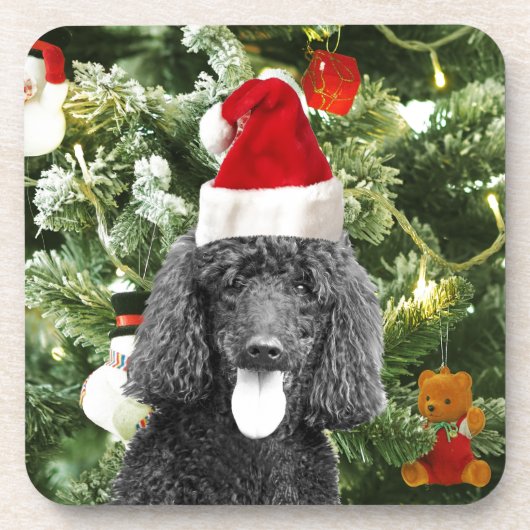 Poodle Dog kerstboom Snowman Red Santa Hat Drankjes Onderzetter (Voorkant)