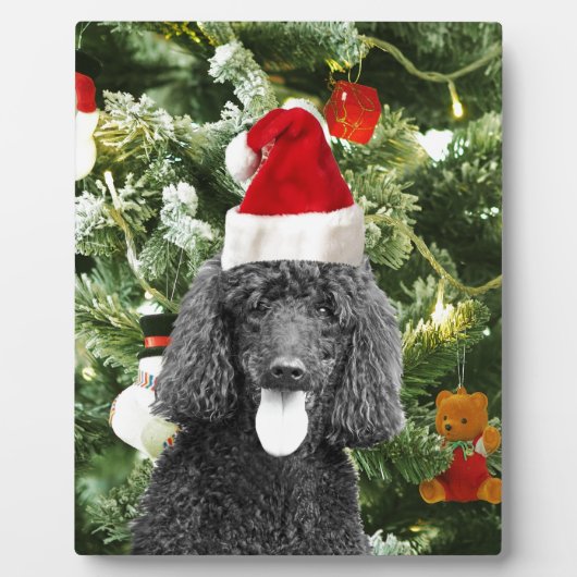 Poodle Dog kerstboom Snowman Red Santa Hat Fotoplaat (Voorkant)