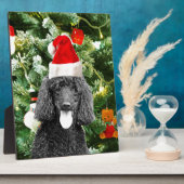 Poodle Dog kerstboom Snowman Red Santa Hat Fotoplaat (Zijkant)