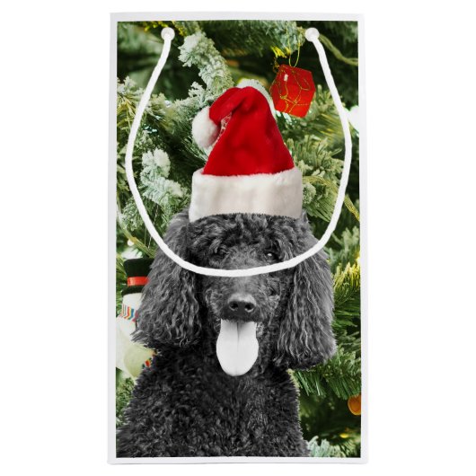 Poodle Dog kerstboom Snowman Red Santa Hat Klein Cadeauzakje (Achterkant)