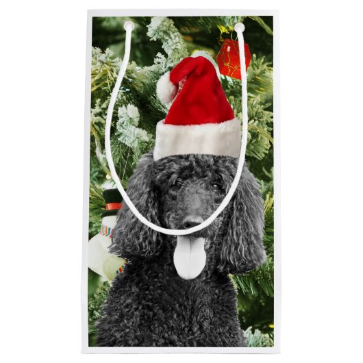 Poodle Dog kerstboom Snowman Red Santa Hat Klein Cadeauzakje (Voorkant)