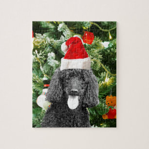 Poodle Dog kerstboom Snowman Red Santa Hat Legpuzzel