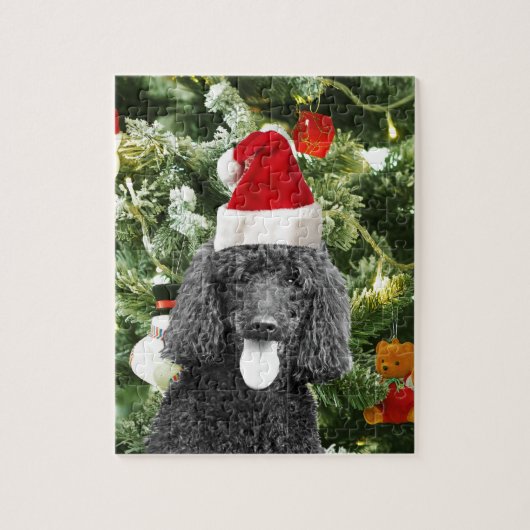 Poodle Dog kerstboom Snowman Red Santa Hat Legpuzzel (Verticaal)