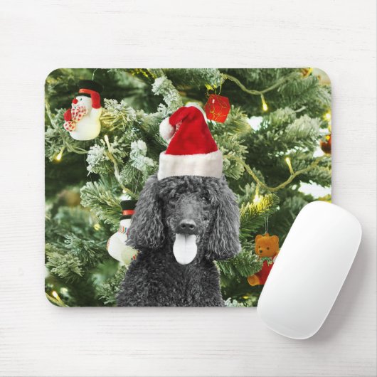 Poodle Dog kerstboom Snowman Red Santa Hat Muismat (Met muis)