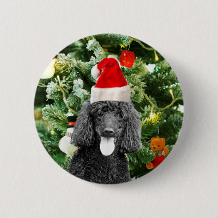 Poodle Dog kerstboom Snowman Red Santa Hat Ronde Button 5,7 Cm