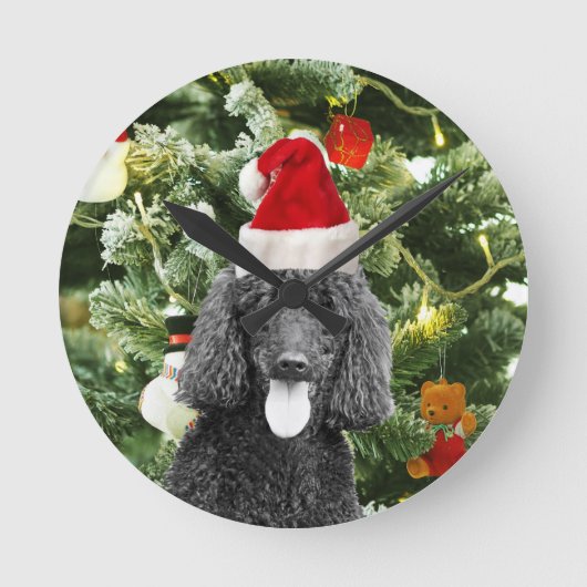 Poodle Dog kerstboom Snowman Red Santa Hat Ronde Klok (Voorkant)