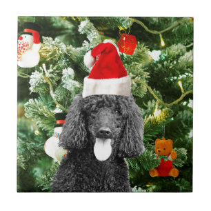 Poodle Dog kerstboom Snowman Red Santa Hat Tegeltje