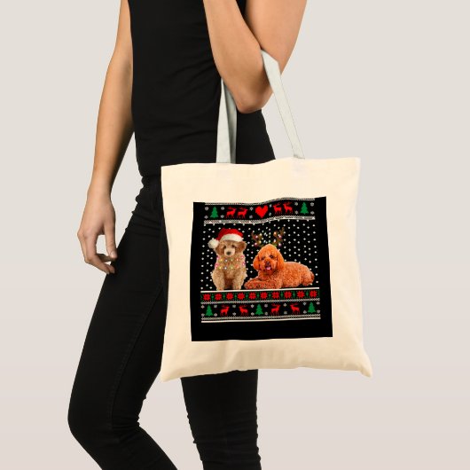 Poodle Dog kersthond Light Ugly Sweater 30 Tote Bag (Voorkant (product))