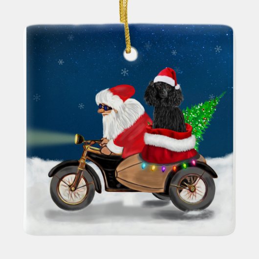 Poodle Dog-kerstkerstman Keramisch Ornament (Voorkant)