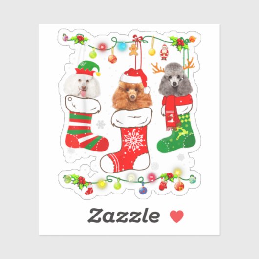 Poodle Dog kerstlampjes Hondenliefhebber Sticker (Vel)