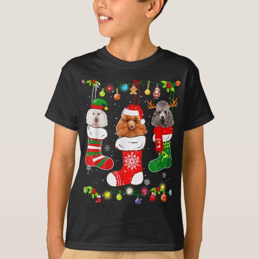 Poodle Dog kerstlampjes Hondenliefhebber T-shirt (Voorkant)