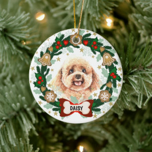 Poodle Dog Kerstmis Dog Cookie Wreate Keramisch Ornament