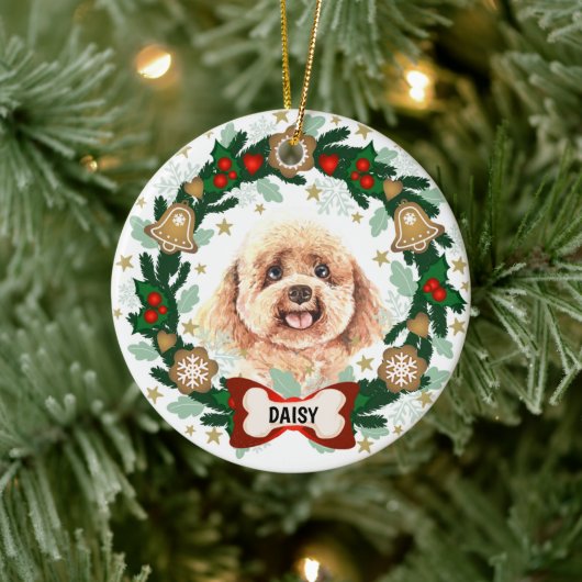 Poodle Dog Kerstmis Dog Cookie Wreate Keramisch Ornament (Boom)