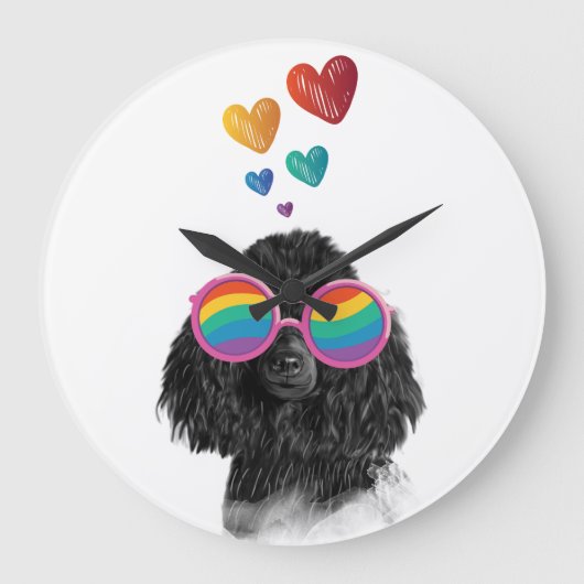 Poodle Dog met Hearts Valentijnsdag Grote Klok (Voorkant)