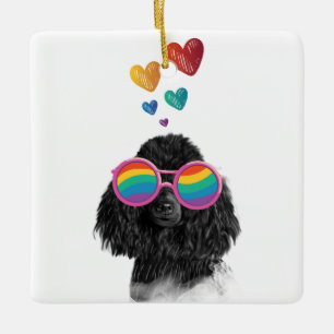 Poodle Dog met Hearts Valentijnsdag Keramisch Ornament