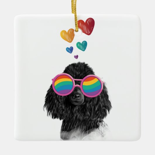 Poodle Dog met Hearts Valentijnsdag Keramisch Ornament (Voorkant)