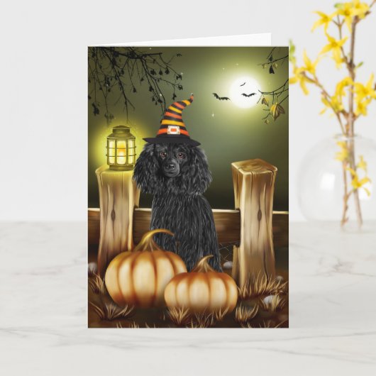 Poodle Dog met Heks Pet Halloween Kaart (Gele Bloem)