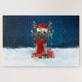 Poodle dog met kerstcadeaus legpuzzel (Horizontaal)