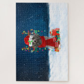 Poodle dog met kerstcadeaus legpuzzel (Verticaal)