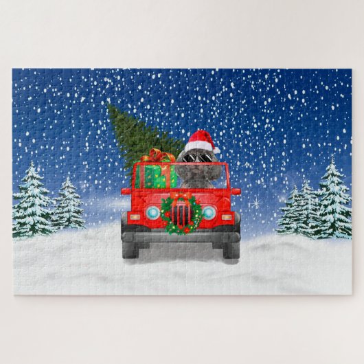 Poodle dog met kerstcadeaus legpuzzel (Horizontaal)