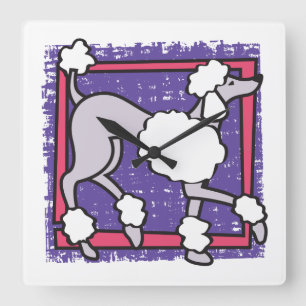 POODLE DOG Paarse Square Wall Clock Vierkante Klok