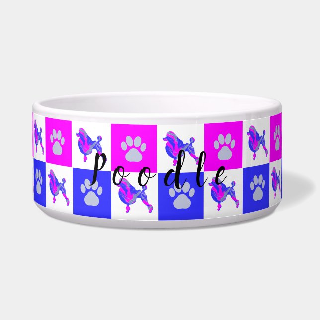 Poodle Dog & Paw Hot Pink & Blue Pet Bowl Voerbakje (Voorkant)
