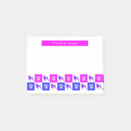 Poodle Dog & Paw Hot Pink & Blue Silhouette Post-it® Notes