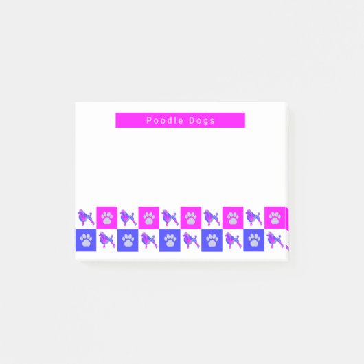Poodle Dog & Paw Hot Pink & Blue Silhouette Post-it® Notes (Voorkant)