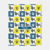 Poodle Dog & Paw Print Yellow Grid Silhouette Fleece Deken (Voorkant)
