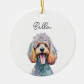 Poodle Dog Pet Aangepaste Naam Vakantie Kerstmis Keramisch Ornament (Voorkant)