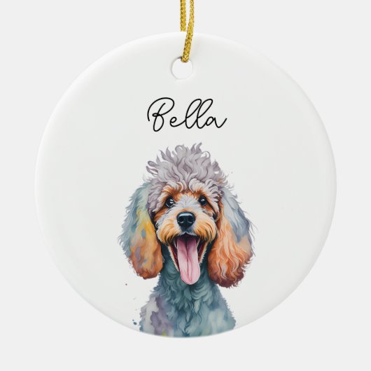 Poodle Dog Pet Aangepaste Naam Vakantie Kerstmis Keramisch Ornament (Voorkant)