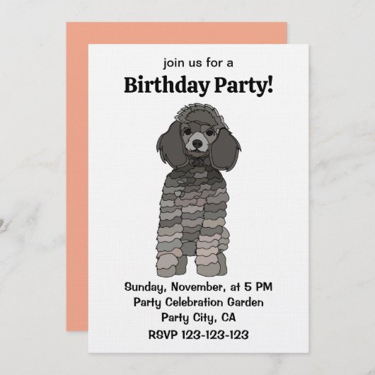 Poodle Dog Pet Birthday Party Kaart (Voorkant / Achterkant)