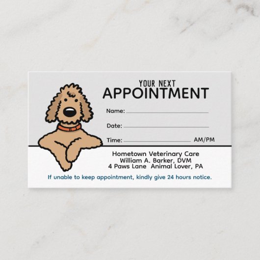Poodle Dog Pet Care Afspraakherinnering Visitekaartje (Voorkant)