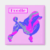 Poodle Dog Pink & Blue Silhouette Magneet (Voorkant)