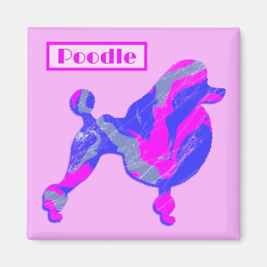 Poodle Dog Pink & Blue Silhouette Magneet (Voorkant)