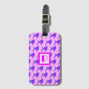 Poodle Dog Pink & Blue Silhouette Monogram Bagagelabel