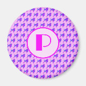 Poodle Dog Pink & Blue Silhouette Monogram Magneet (Voorkant)
