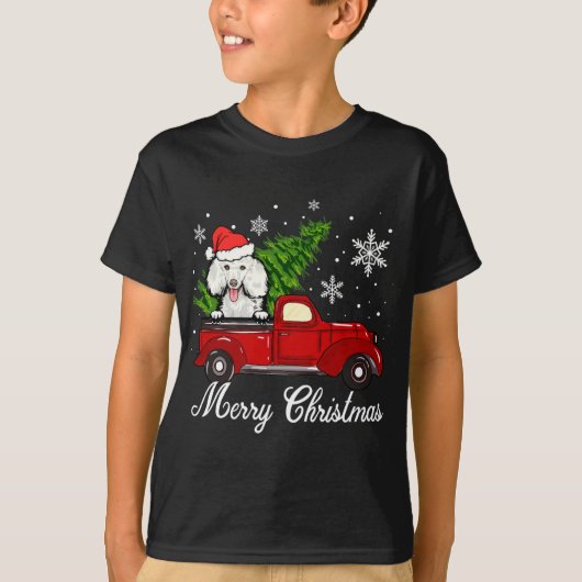 Poodle Dog Riding Red Truck Kerstdecoratie T-shirt (Voorkant)