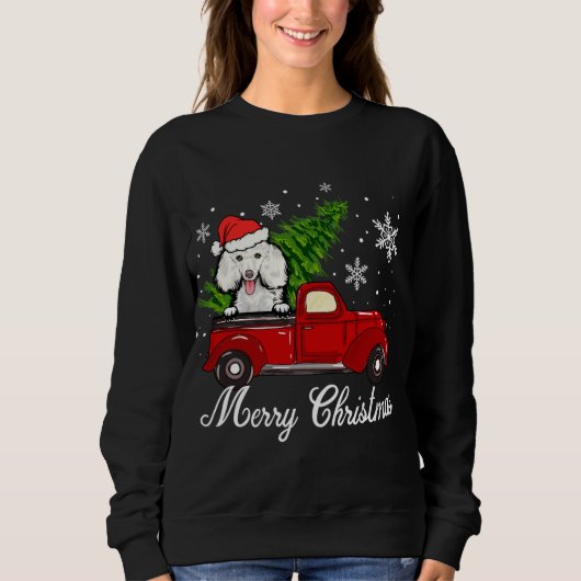 Poodle Dog Riding Red Truck Kerstdecoratie Trui (Voorkant)