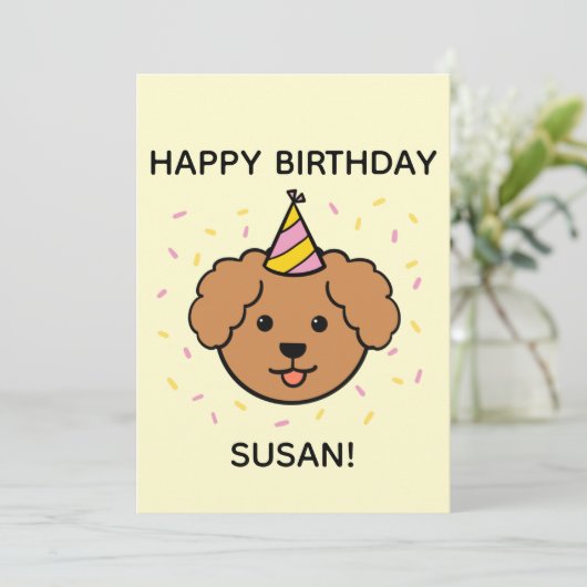 Poodle Dog | Roze en geel vogelflatje Kaart (Staand voorkant)