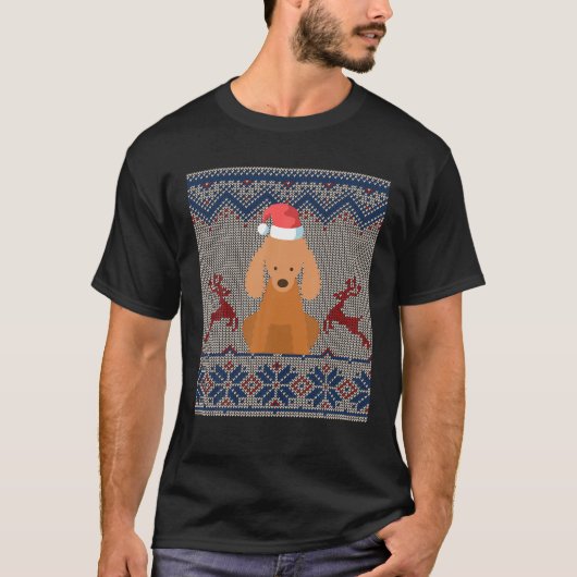 Poodle Dog Santa Hat Ugly kerstSweater Gift T-shirt (Voorkant)