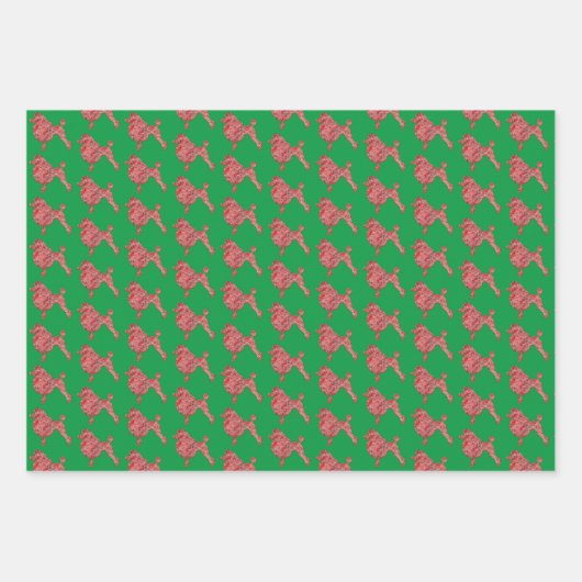 Poodle Dog Schattige Silhouet Groen Merry Woofmas Inpakpapier Vel (Voorkant 3)