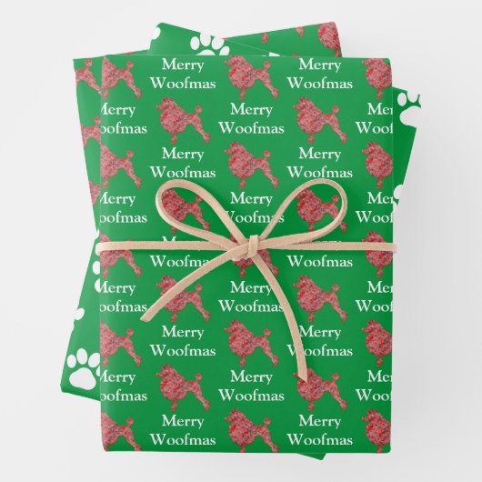Poodle Dog Schattige Silhouet Groen Merry Woofmas Inpakpapier Vel (In situ)