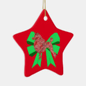 Poodle Dog Silhouette Green Bow Kerstmis Keramisch Ornament (Rechts)