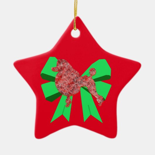 Poodle Dog Silhouette Green Bow Kerstmis Keramisch Ornament (Voorkant)