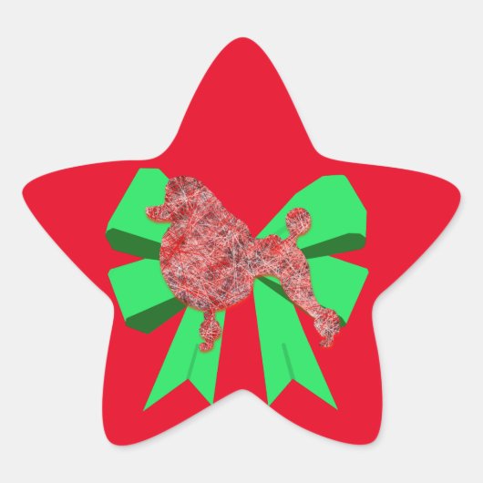 Poodle Dog Silhouette Green Bow Kerstmis Ster Sticker (Voorkant)
