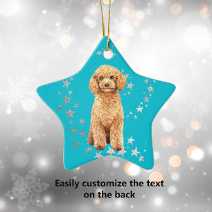 Poodle Dog Silver Stars Blauwgroen kerst Keramisch Ornament