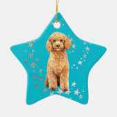 Poodle Dog Silver Stars Blauwgroen kerst Keramisch Ornament (Voorkant)