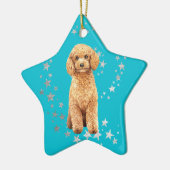 Poodle Dog Silver Stars Blauwgroen kerst Keramisch Ornament (Links)